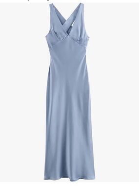 Zara Powder Blue Satin Cross-Back Maxi Dress